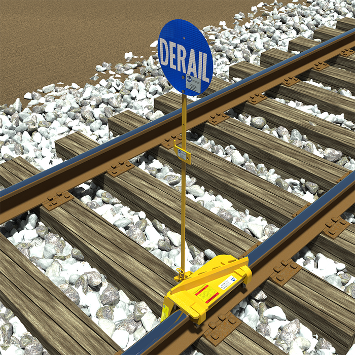 Portable Single-End Derail – Right Throw, Blue Flag
