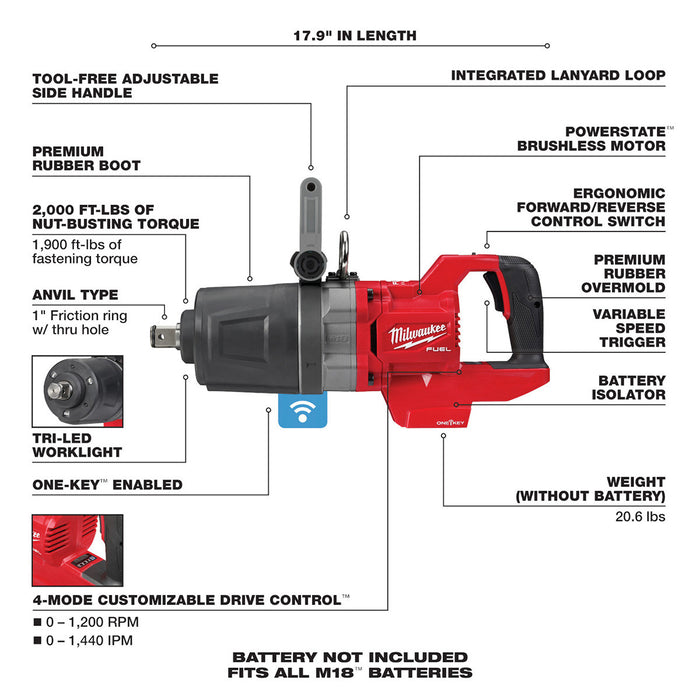 Impact Wrench (1") High Torque w/ D Handle - Battery Powered
