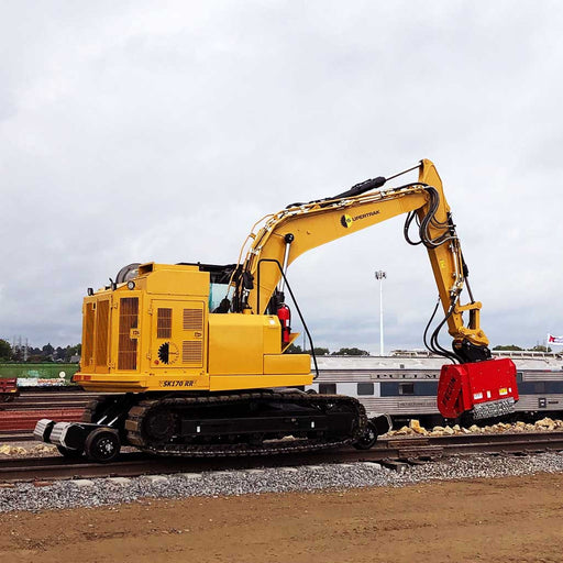Supertrak Hi Rail Excavator upfitted with mulcher attachment